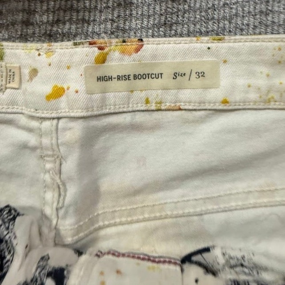 Anthropologie Pilcro The Letterpress Lemon Floral Boot Jeans Womens White 32X27 - Picture 3 of 11
